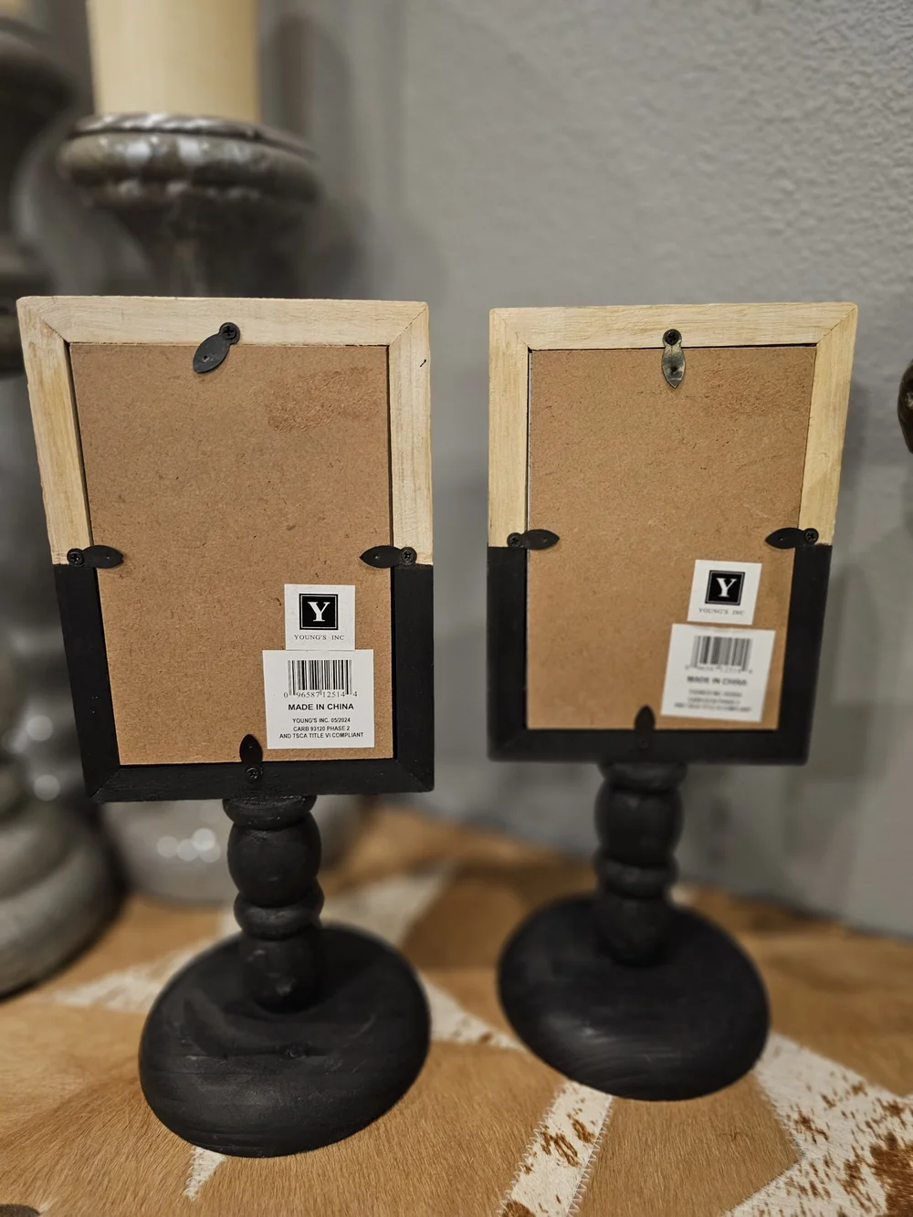 Pair Of Two-Tone Black and Natural Wood Pedestal Picture Frame, NWT